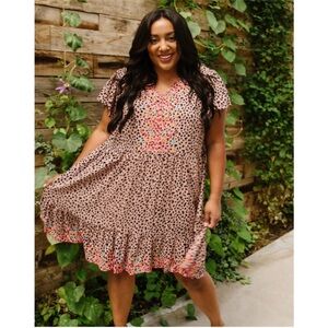 Savanna Jane Daria Leopard Embroidered Babydoll Dress